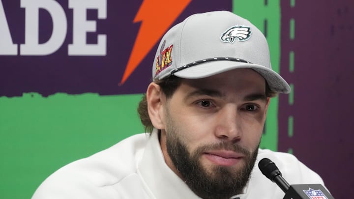 Philadelphia Eagles tight end Dallas Goedert on Feb 3, 2025.