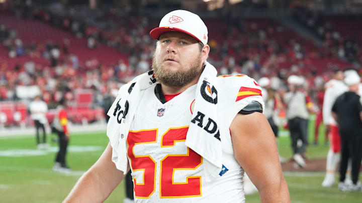 Aug 9, 2025; Glendale, Arizona, USA; Kansas City Chiefs center Creed Humphrey (52) after the game against the Arizona Cardinals at State Farm Stadium. Mandatory Credit: Joe Camporeale-Imagn Images
