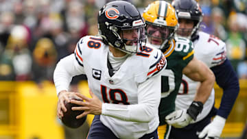 Jan 5, 2025; Green Bay, Wisconsin, USA;  Chicago Bears quarterback Caleb Williams (18) during the game against the Green Bay Packers at Lambeau Field.