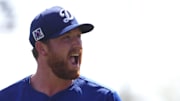 Los Angeles Dodgers pitcher Matt Sauer (64) reacts during the first inning against the San Francisco Giants at Camelback Ranch-Glendale on March 1.