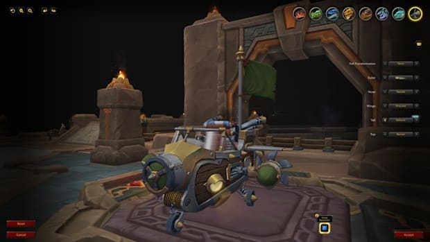 World of Warcraft: The War Within mount Delver's Dirigible being customized.