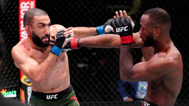 Leon Edwards and Belal Muhammad share the Octagon under the UFC banner.