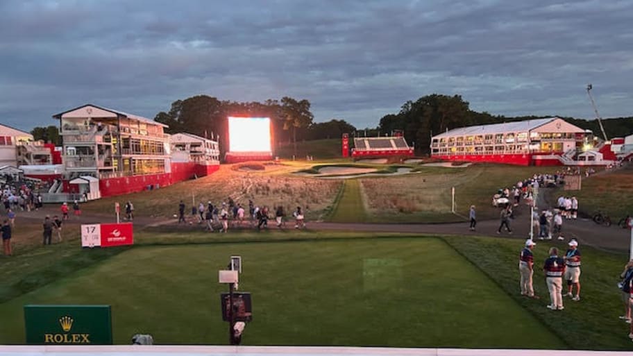 The view behind the 17th tee on the opening morning of the Ryder Cup.