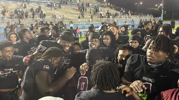 Miami Norland football celebrates a victory over Miami Central on Friday, Oct. 13, 2023.