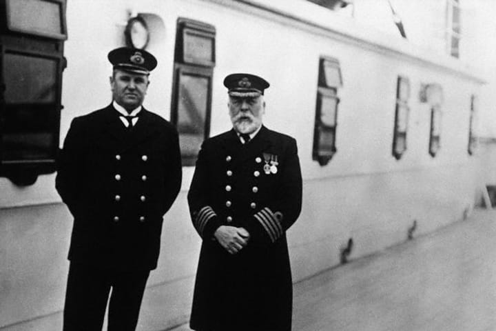 An officer and the captain of the 'Titanic' on the ship