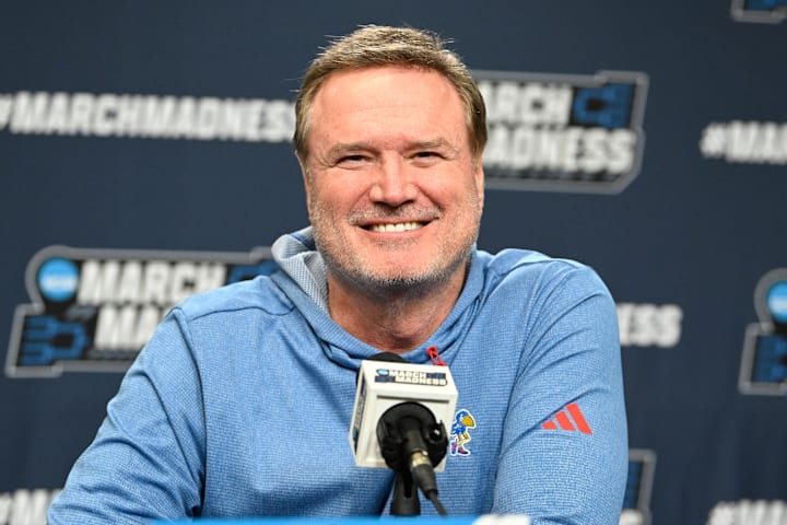 Kansas Jayhawks head coach Bill Self speaks to the media during a press conference at Amica Mutual Pavilion. 