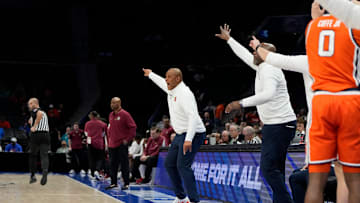 Mar 11, 2025; Charlotte, NC, USA; Syracuse Orange head coach Adrian Autry reacts in the second half at Spectrum Center. Mandatory Credit: Bob Donnan-Imagn Images