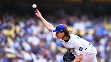 Apr 27, 2025; Los Angeles, California, USA; Los Angeles Dodgers pitcher Tyler Glasnow (31) throws during the first inning against the Pittsburgh Pirates at Dodger Stadium. Mandatory Credit: Jonathan Hui-Imagn Images