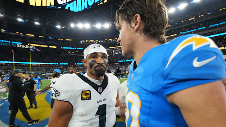 Jalen Hurts and the Eagles have dropped three straight after losing to the Chargers on Monday. Jalen Hurts and the Eagles have dropped three straight after losing to the Chargers on Monday.