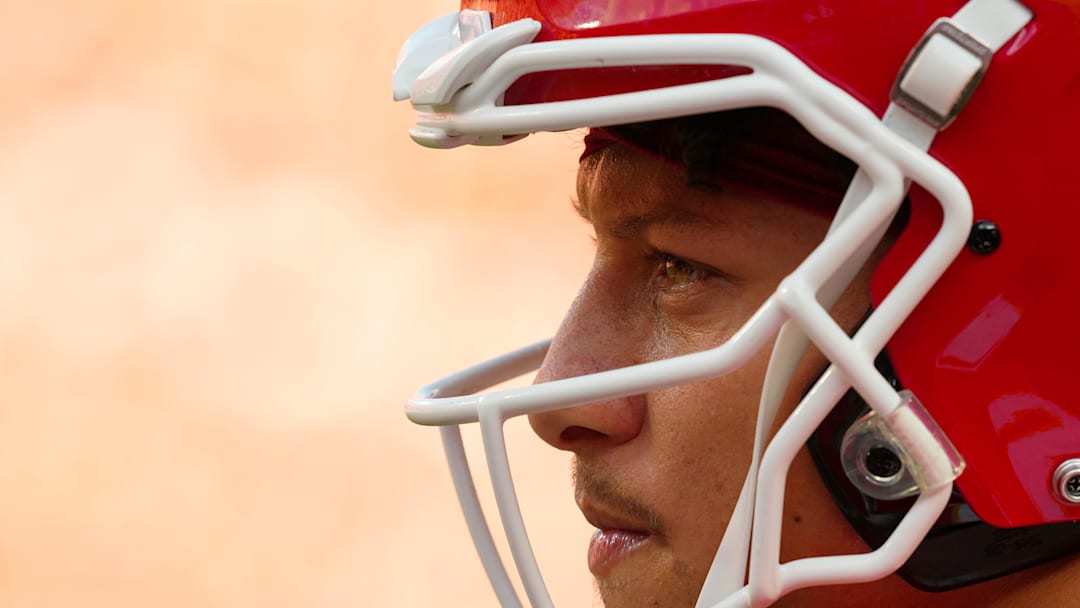 Sep 15, 2024; Kansas City, Missouri, USA; Kansas City Chiefs quarterback Patrick Mahomes (15) reacts during the second half against the Cincinnati Bengals at GEHA Field at Arrowhead Stadium. Mandatory Credit: Jay Biggerstaff-Imagn Images