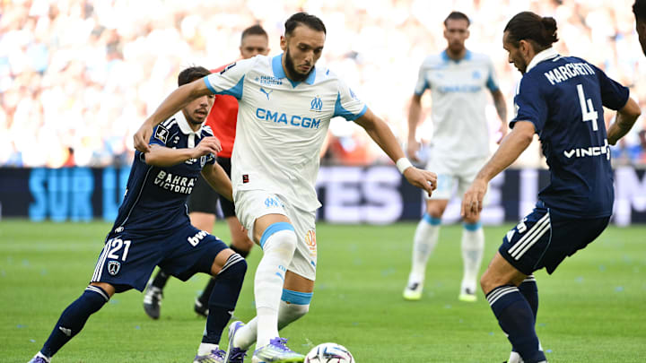 Amine Gouiri, lors de la victoire de l'OM face au Paris FC (5-2). Amine Gouiri, lors de la victoire de l'OM face au Paris FC (5-2).