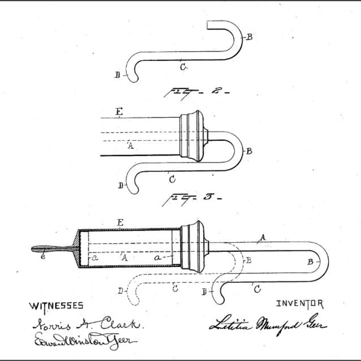 Letitia Mumford Geer's patent for the one-handed syringe.