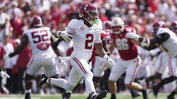 Sep 14, 2024; Madison, Wisconsin, USA;  Alabama Crimson Tide wide receiver Ryan Williams (2) during the game against the Wisconsin Badgers at Camp Randall Stadium. Mandatory Credit: Jeff Hanisch-Imagn Images