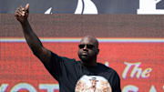 Jun 11, 2023; Sonoma, California, USA;  DJ Diesel, also known as Shaquille O'Neal, performs for the fans after the Toyota / Save Mart 350 race at Sonoma Raceway. Mandatory Credit: Stan Szeto-Imagn Images