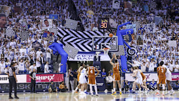 Jan 27, 2024; Provo, Utah, USA; Texas Longhorns forward Dylan Disu (1) takes a foul shot against the Brigham Young Cougars during the second half at Marriott Center. Mandatory Credit: Rob Gray-USA TODAY Sports