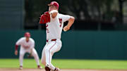 Feb 28, 2025; Stanford, CA, USA; Stanford Cardinal starting pitcher Matt Scott (28) throws a pitch against the Xavier Musketeers during the first inning at Sunken Diamond. Mandatory Credit: Darren Yamashita-Imagn Images
