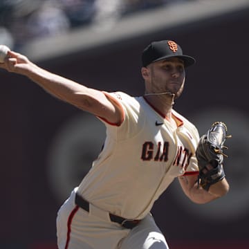 Sep 5, 2024; San Francisco, California, USA;  San Francisco Giants pitcher Landen Roupp (65) pitches during the third inning against the Arizona Diamondbacks at Oracle Park.