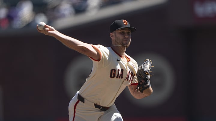 Sep 5, 2024; San Francisco, California, USA;  San Francisco Giants pitcher Landen Roupp (65) pitches during the third inning against the Arizona Diamondbacks at Oracle Park.