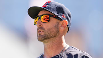 Apr 6, 2024; Minneapolis, Minnesota, USA; Cleveland Guardians bench coach Craig Albernaz (55) walks to the dugout after meeting with the umpires before the game against the Minnesota Twins at Target Field. Mandatory Credit: Matt Blewett-Imagn Images
