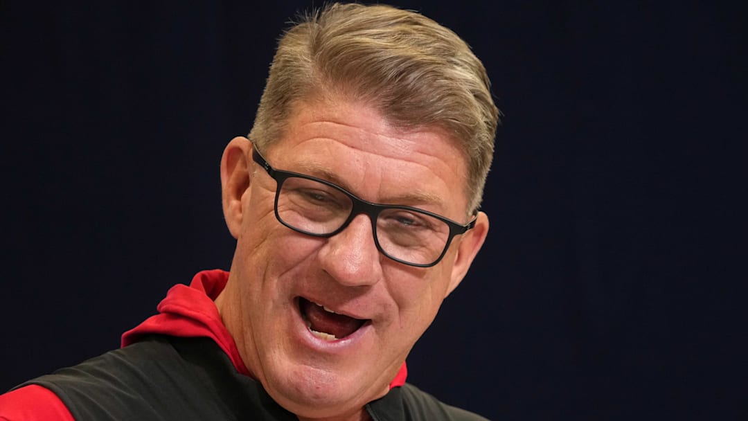 Feb 25, 2025; Indianapolis, IN, USA; Tampa Bay Buccaneers general manager Jason Licht speaks during the NFL Scouting Combine at the Indiana Convention Center. Mandatory Credit: Kirby Lee-Imagn Images Feb 25, 2025; Indianapolis, IN, USA; Tampa Bay Buccaneers general manager Jason Licht speaks during the NFL Scouting Combine at the Indiana Convention Center. Mandatory Credit: Kirby Lee-Imagn Images