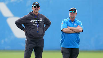 Chargers head coach Jim Harbaugh and GM Joe Hortiz