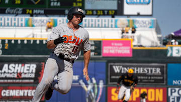Oregon State's Wilson Weber runs to third base during game 2 of Iowa vs. Oregon State baseball at Principal Park on May 10, 2025, in Des Moines.