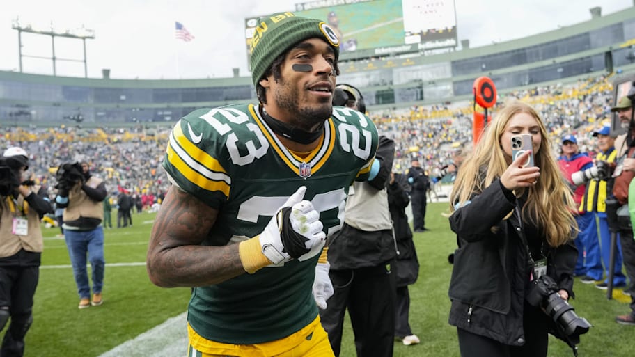Green Bay Packers cornerback Jaire Alexander (23) following the game against the Arizona Cardinals at Lambeau Field.  | Jeff Hanisch-Imagn Images