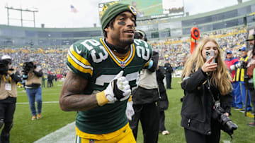 Oct 13, 2024; Green Bay, Wisconsin, USA;  Green Bay Packers cornerback Jaire Alexander (23) following the game against the Arizona Cardinals at Lambeau Field.