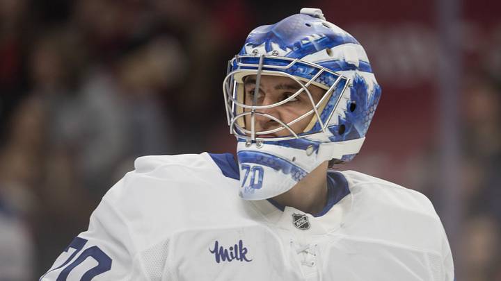 Sep 21st, 2025; Ottawa, Ontario, CAN; Toronto Maple Leafs goalie Artur Akhtyamov (70) skates in the first period against the Ottawa Senators at the Canadian Tire Centre. Mandatory Credit: Marc DesRosiers-IMAGN Images