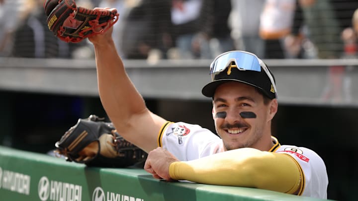 Apr 19, 2026; Pittsburgh, Pennsylvania, USA;  Pittsburgh Pirates shortstop Konnor Griffin (6) celebrates after defeating the Tampa Bay Rays at PNC Park. Mandatory Credit: Charles LeClaire-Imagn Images