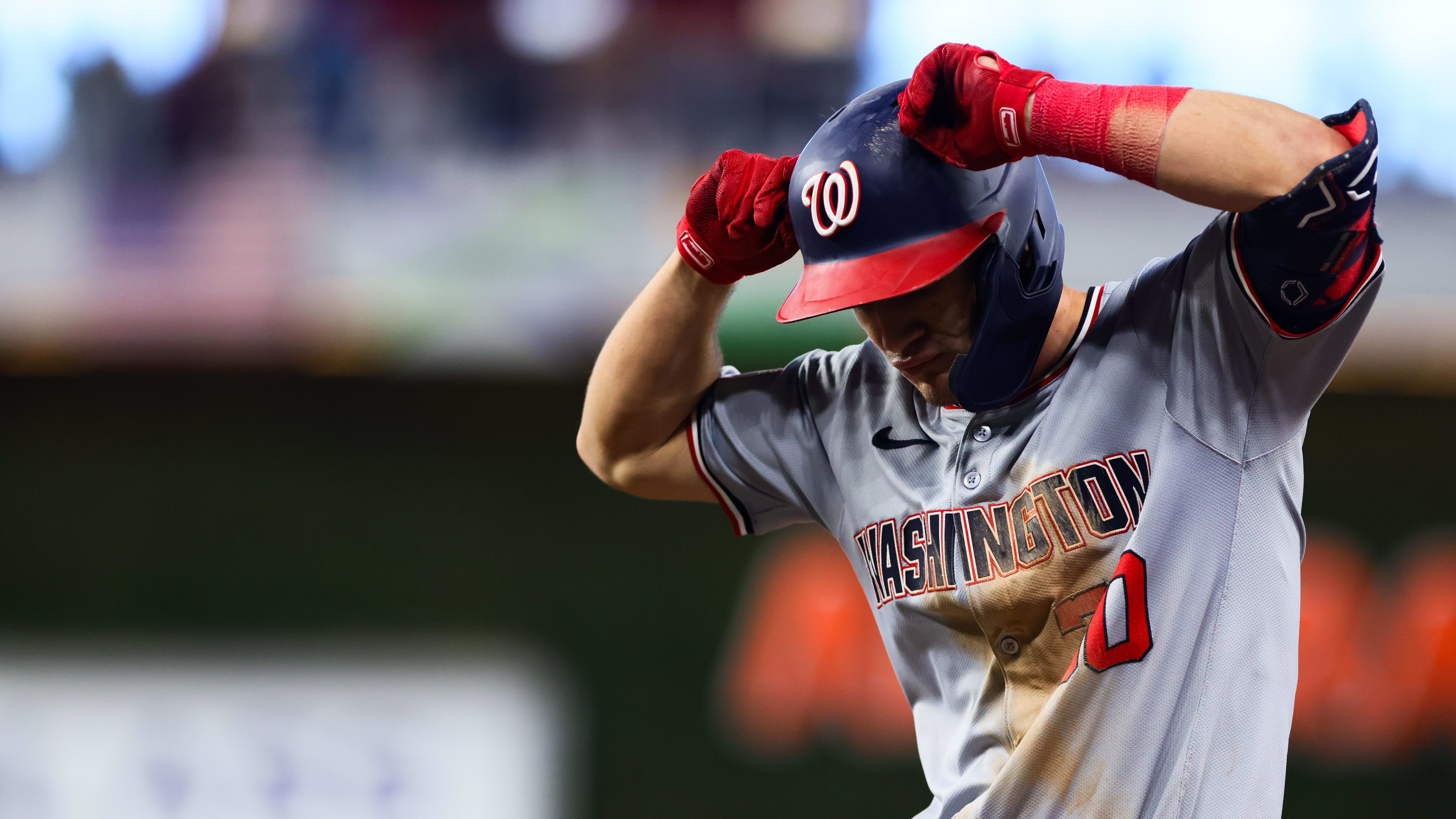 Apr 27, 2024; Miami, Florida, USA; Washington Nationals center fielder Jacob Young (30).