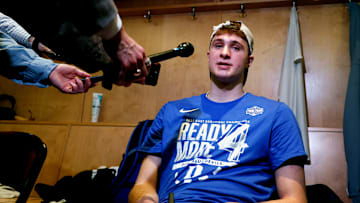 Alabama v Duke; Duke basketball forward Cooper Flagg after advancing to the Final Four 
