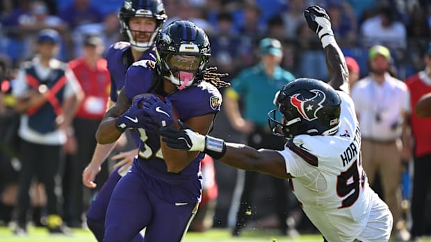 Baltimore Ravens running back Keaton Mitchell