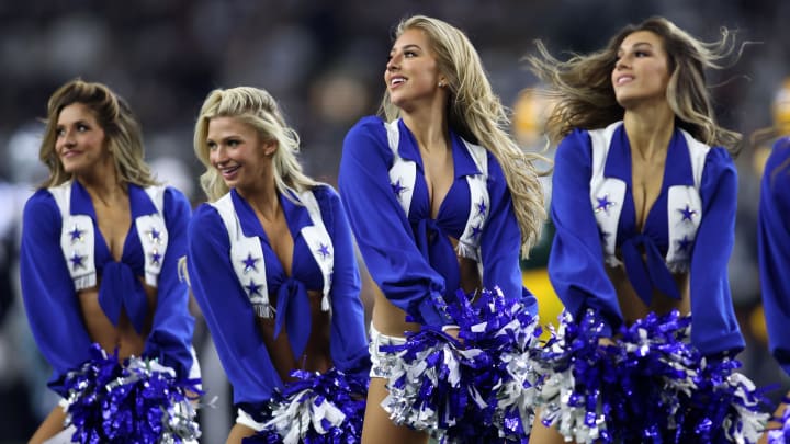 Jan 14, 2024; Arlington, Texas, USA; The Dallas Cowboys cheerleaders perform during the first half for the 2024 NFC wild card game against the Green Bay Packers at AT&T Stadium. 