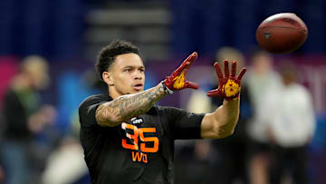 Iowa Staet wideout Jaylin Noel (WO35) during the 2025 NFL Combine at Lucas Oil Stadium. 