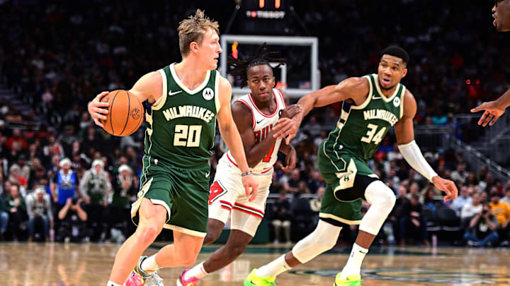 Milwaukee Bucks guard AJ Green looks to pass the ball in the third quarter against the Chicago Bulls at Fiserv Forum on Wednesday.