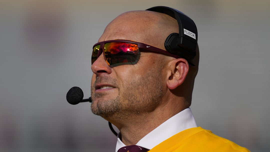 Nov 29, 2024; Madison, Wisconsin, USA;  Minnesota Golden Gophers head coach P.J. Fleck during the game against the Wisconsin Badgers at Camp Randall Stadium. Mandatory Credit: Jeff Hanisch-Imagn Images