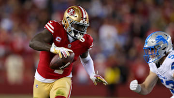 Dec 30, 2024; Santa Clara, California, USA; San Francisco 49ers wide receiver Deebo Samuel Sr. (1) during the game against the Detroit Lions at Levi's Stadium. Mandatory Credit: Sergio Estrada-Imagn Images
