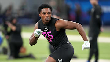 Feb 28, 2025; Indianapolis, IN, USA;  Tulane defensive back Caleb Ransaw (DB26) participates in drills during the 2025 NFL Combine at Lucas Oil Stadium. Mandatory Credit: Kirby Lee-Imagn Images