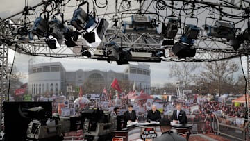 From left, Desmond Howard, Rece Davis, Lee Corso and Kirk Herbstreit broadcast live from the set of ESPN's College Gameday before a NCAA Division I college football game between the Ohio State Buckeyes and the Penn State Nittany Lions on Saturday, November 23, 2019 at Ohio Stadium in Columbus, Ohio.
