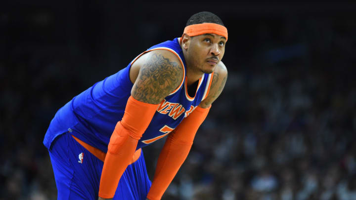 Mar 11, 2017; Auburn Hills, MI, USA; New York Knicks forward Carmelo Anthony (7) during the fourth quarter against the Detroit Pistons at The Palace of Auburn Hills. Mandatory Credit: Tim Fuller-USA TODAY Sports