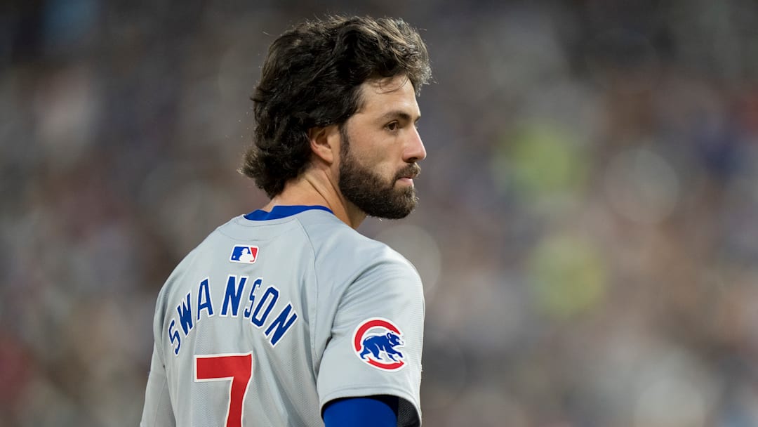 Dansby Swanson stands on the field during a game against the White Sox in August.