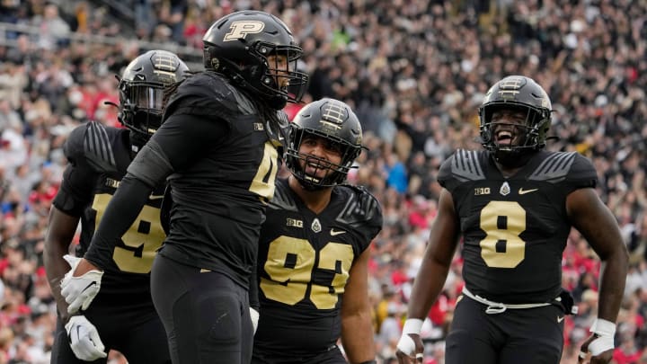 Purdue Boilermakers linebacker Kydran Jenkins (4) celebrates after recovering a fumble