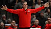 Ohio State head coach Jake Diebler motions toward his team during the first half against Purdue