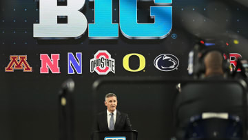 Jul 23, 2024; Indianapolis, IN, USA;  Big Ten commissioner Tony Petitti speaks to the media during the Big 10 football media day at Lucas Oil Stadium. Mandatory Credit: Robert Goddin-USA TODAY Sports