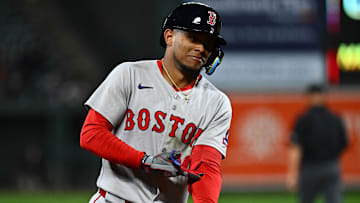  Boston Red Sox outfielder Ceddanne Rafaela (3) reacts to hitting a two-run home run during the ninth inning against the Baltimore Orioles at Oriole Park at Camden Yards.