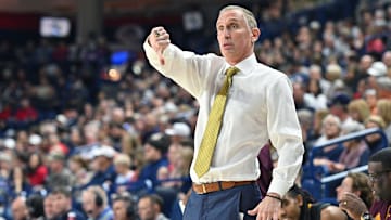 Arizona State Sun Devils head coach Bobby Hurley sends in a play against the Gonzaga Bulldogs in the first half at McCarthey Athletic Center.