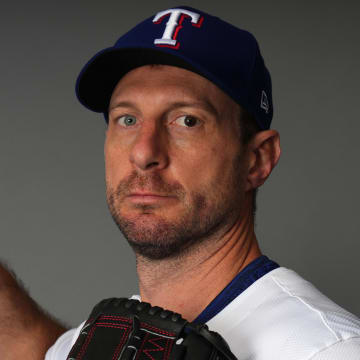 Feb 20, 2024; Surprise, AZ, USA; Texas Rangers starting pitcher Max Scherzer (31) poses for a photo during Media Day at Surprise Stadium. Mandatory Credit: Joe Camporeale-USA TODAY Sports