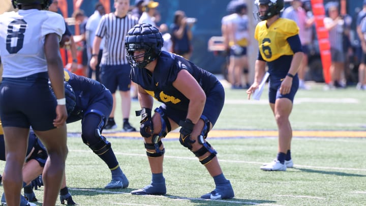 West Virginia University left tackle Wyatt Milum (fall camp 2024).