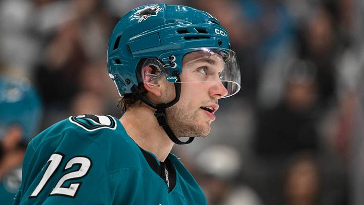 Apr 4, 2026; San Jose, California, USA; San Jose Sharks left winger William Eklund (72) looks on against the Nashville Predators in the second period at SAP Center at San Jose. Mandatory Credit: Eakin Howard-Imagn Images